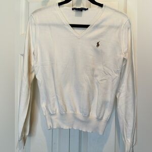 Polo by Ralph Lauren White V-Neck Cotton Sweater
